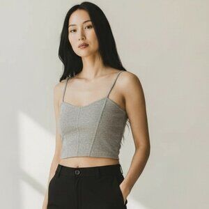 Y2K Gray Corset Cami Camisole Crop Tank Top Sz M/L 2000s Retro Basic Cotton Blen